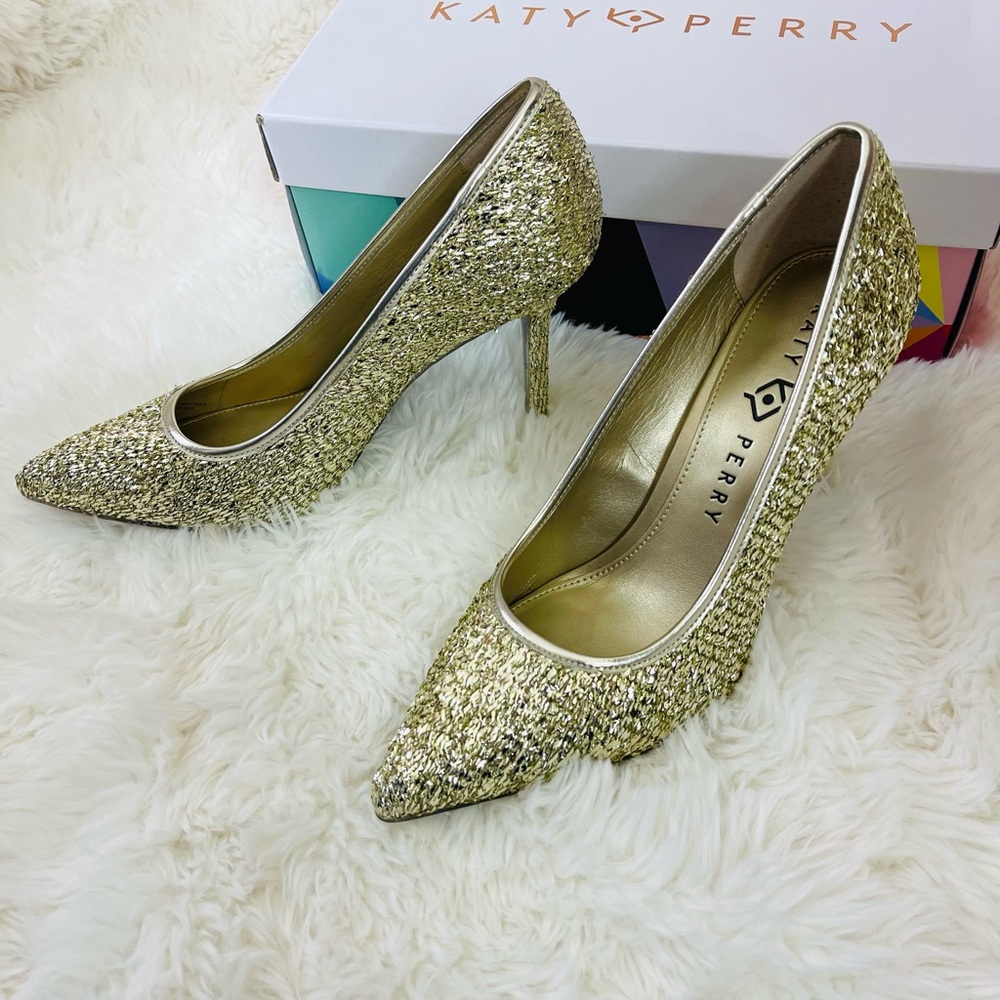 Katy Perry women’s gold heels THE SISSY-CARNIVAL CHAMPAGNE shoes 8.5 🎁 birthday